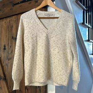 Ann Taylor cream & gold speckled v-neck sweater, size small